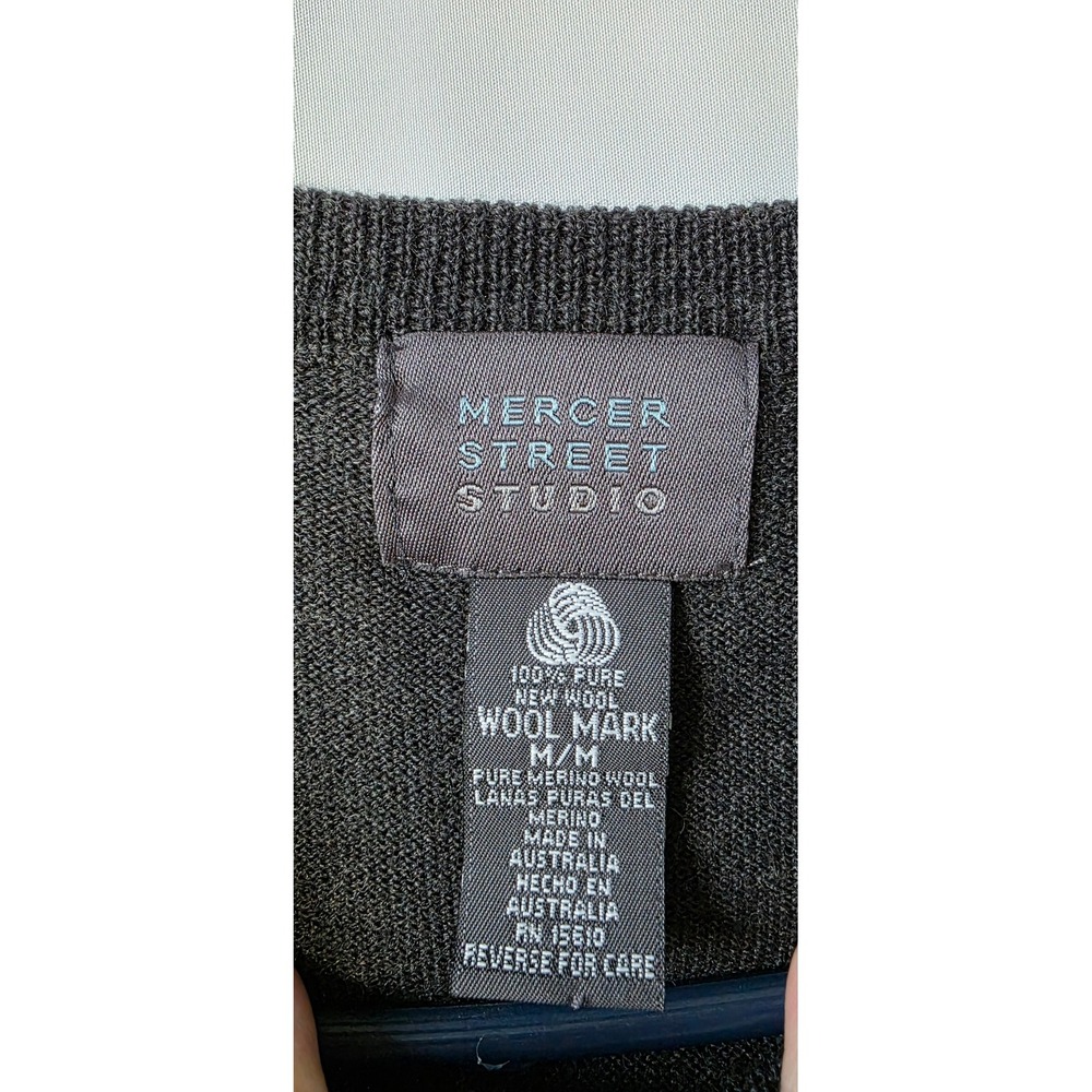 Mercer Street Studio Mens Merino Wool V-Neck Sweater Vest Charcoal Gray Medium - Picture 3 of 3